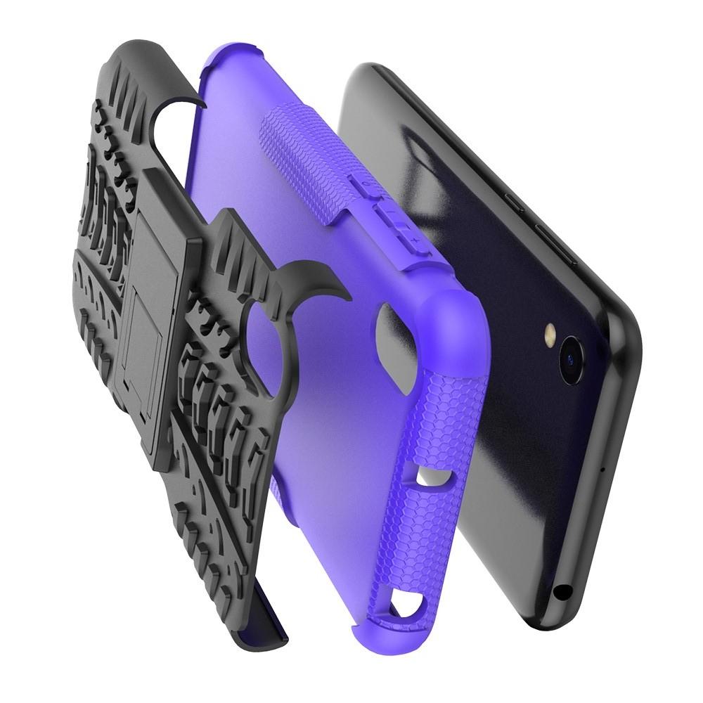 Двухкомпонентный Противоскользящий Гибридный Противоударный Чехол для Huawei Honor 8S / Y5 2019 с Подставкой Фиолетовый