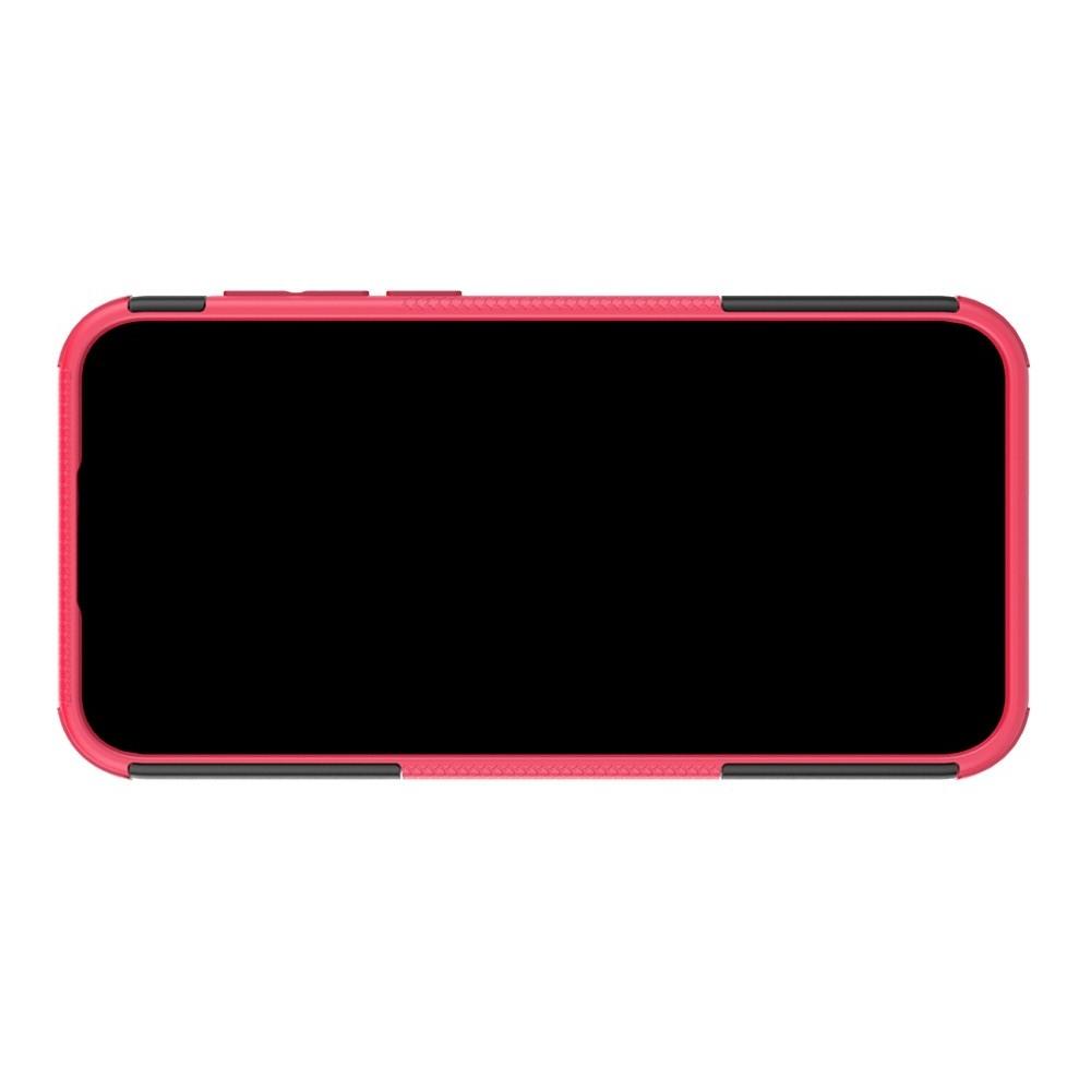 Двухкомпонентный Противоскользящий Гибридный Противоударный Чехол для Huawei Honor 8S / Y5 2019 с Подставкой Розовый