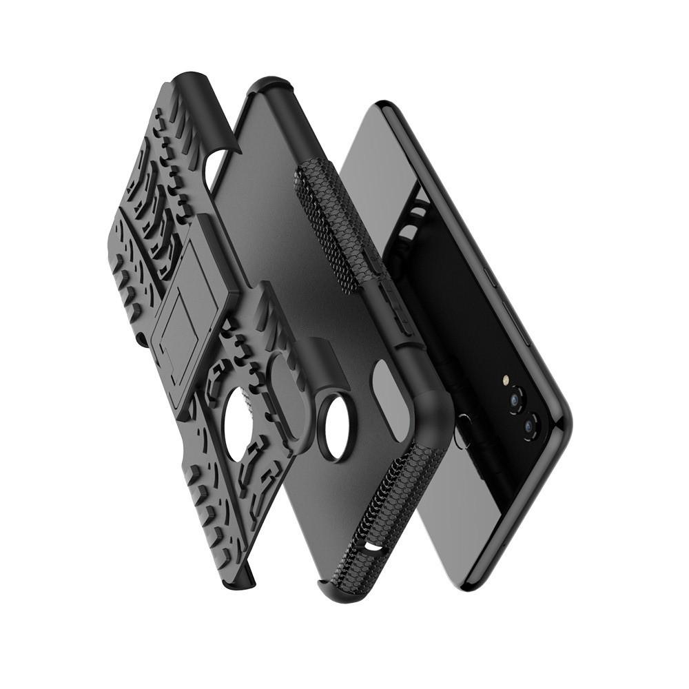 Двухкомпонентный Противоскользящий Гибридный Противоударный Чехол для Huawei Honor 8X с Подставкой Черный