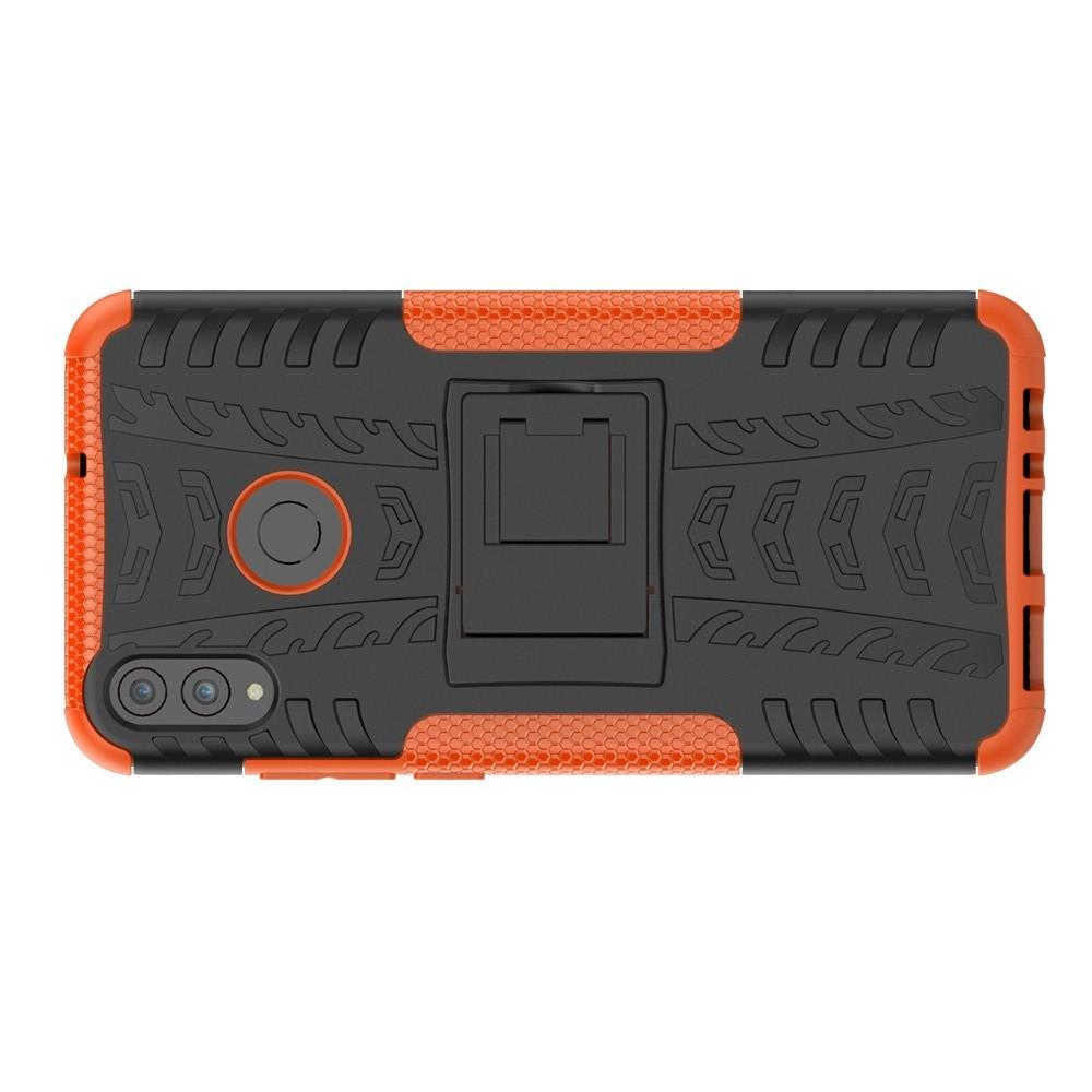 Двухкомпонентный Противоскользящий Гибридный Противоударный Чехол для Huawei Honor 8X с Подставкой Оранжевый