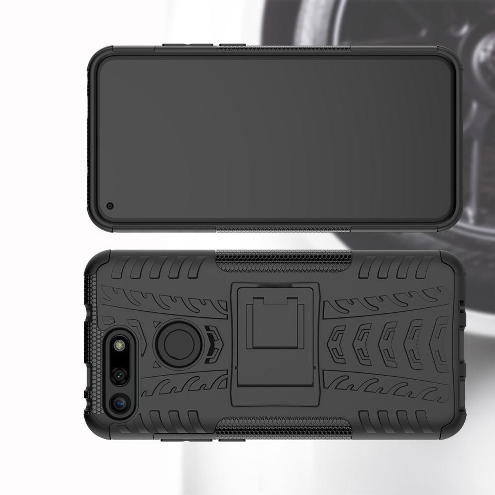 Двухкомпонентный Противоскользящий Гибридный Противоударный Чехол для Huawei Honor View 20 (V20) с Подставкой Черный