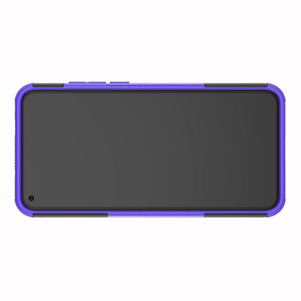 Двухкомпонентный Противоскользящий Гибридный Противоударный Чехол для Huawei Honor View 20 (V20) с Подставкой Фиолетовый