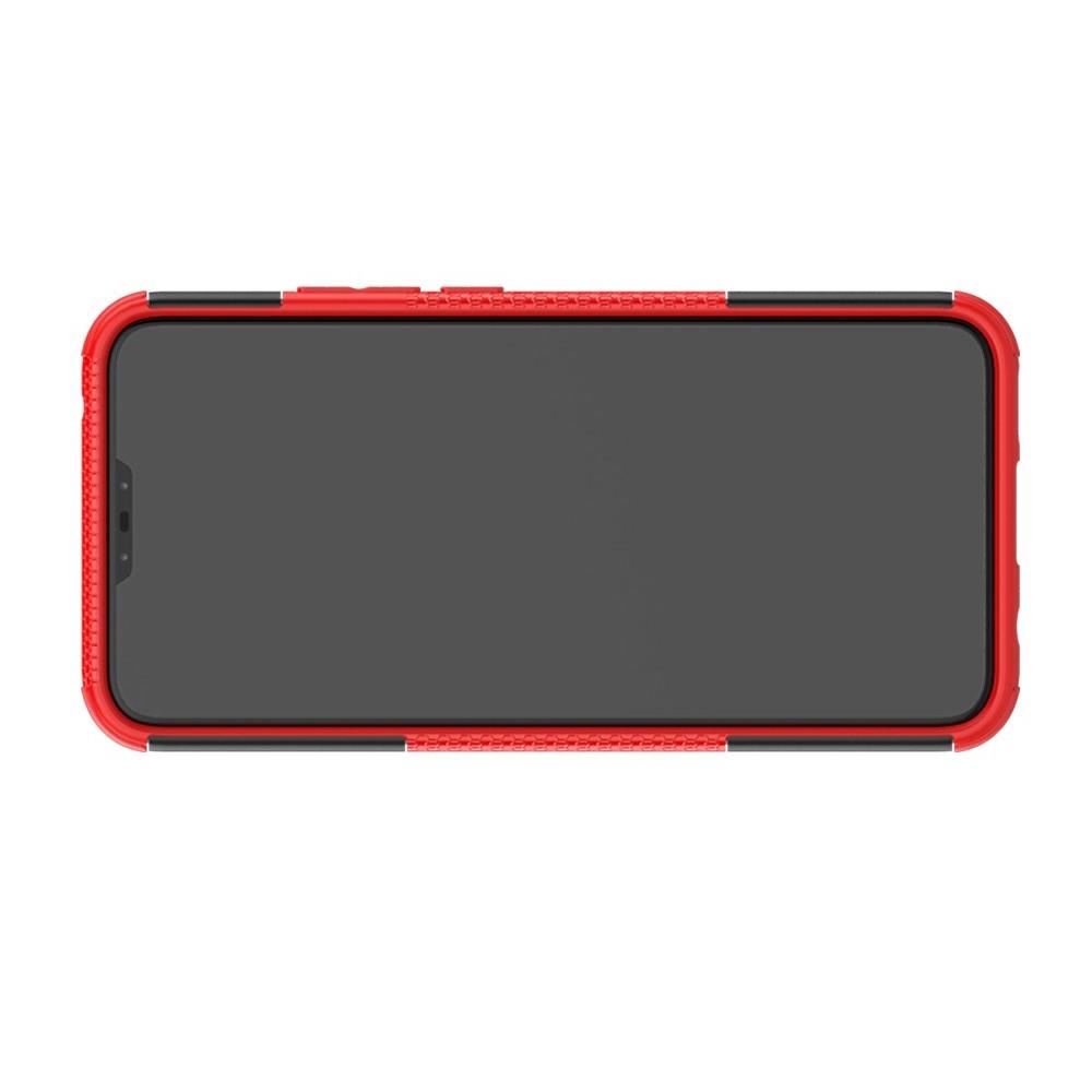 Двухкомпонентный Противоскользящий Гибридный Противоударный Чехол для Huawei Mate 20 Lite с Подставкой Красный