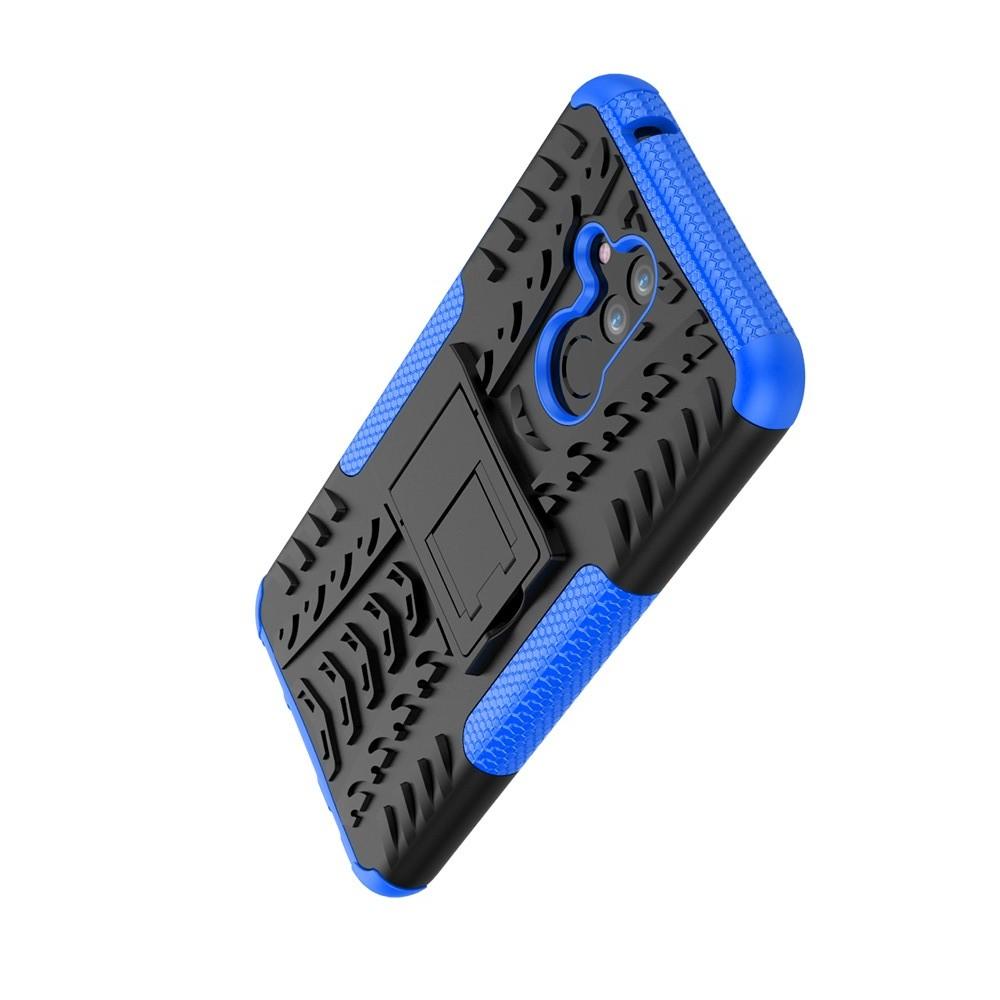 Двухкомпонентный Противоскользящий Гибридный Противоударный Чехол для Huawei Mate 20 Lite с Подставкой Синий