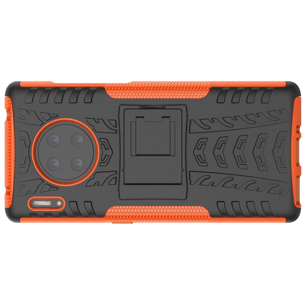 Двухкомпонентный Противоскользящий Гибридный Противоударный Чехол для Huawei Mate 30 Pro с Подставкой Оранжевый / Черный
