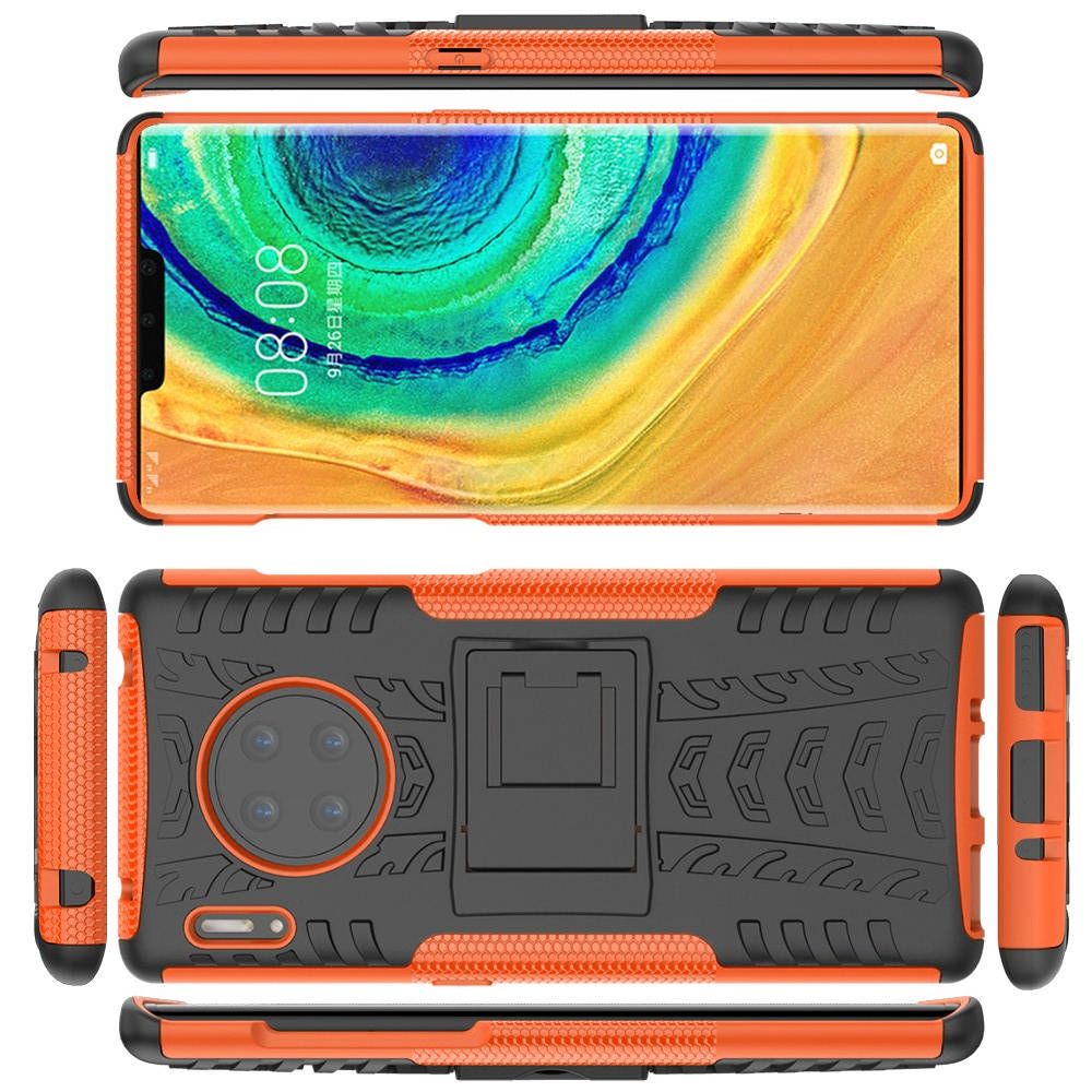 Двухкомпонентный Противоскользящий Гибридный Противоударный Чехол для Huawei Mate 30 Pro с Подставкой Оранжевый / Черный