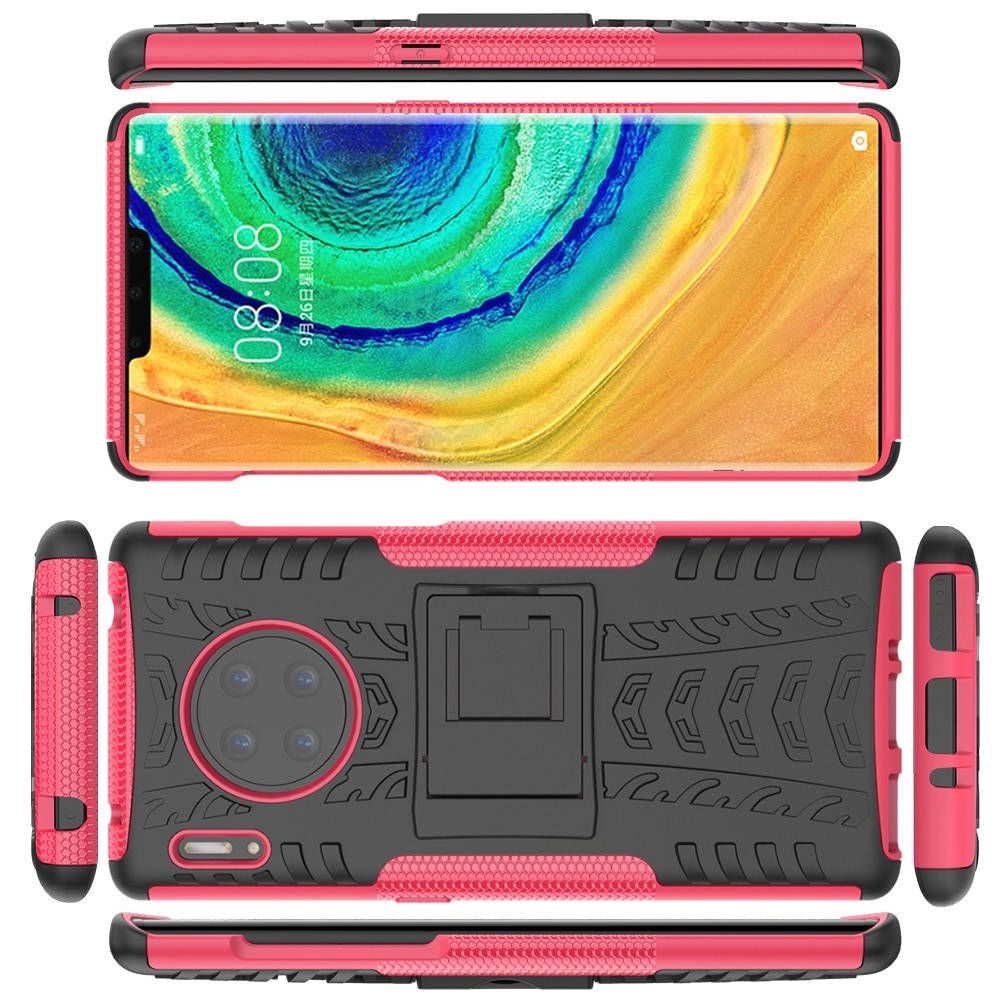 Двухкомпонентный Противоскользящий Гибридный Противоударный Чехол для Huawei Mate 30 Pro с Подставкой Розовый / Черный
