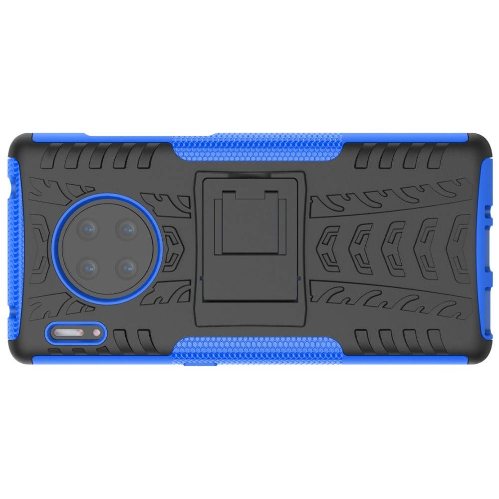 Двухкомпонентный Противоскользящий Гибридный Противоударный Чехол для Huawei Mate 30 Pro с Подставкой Синий / Черный