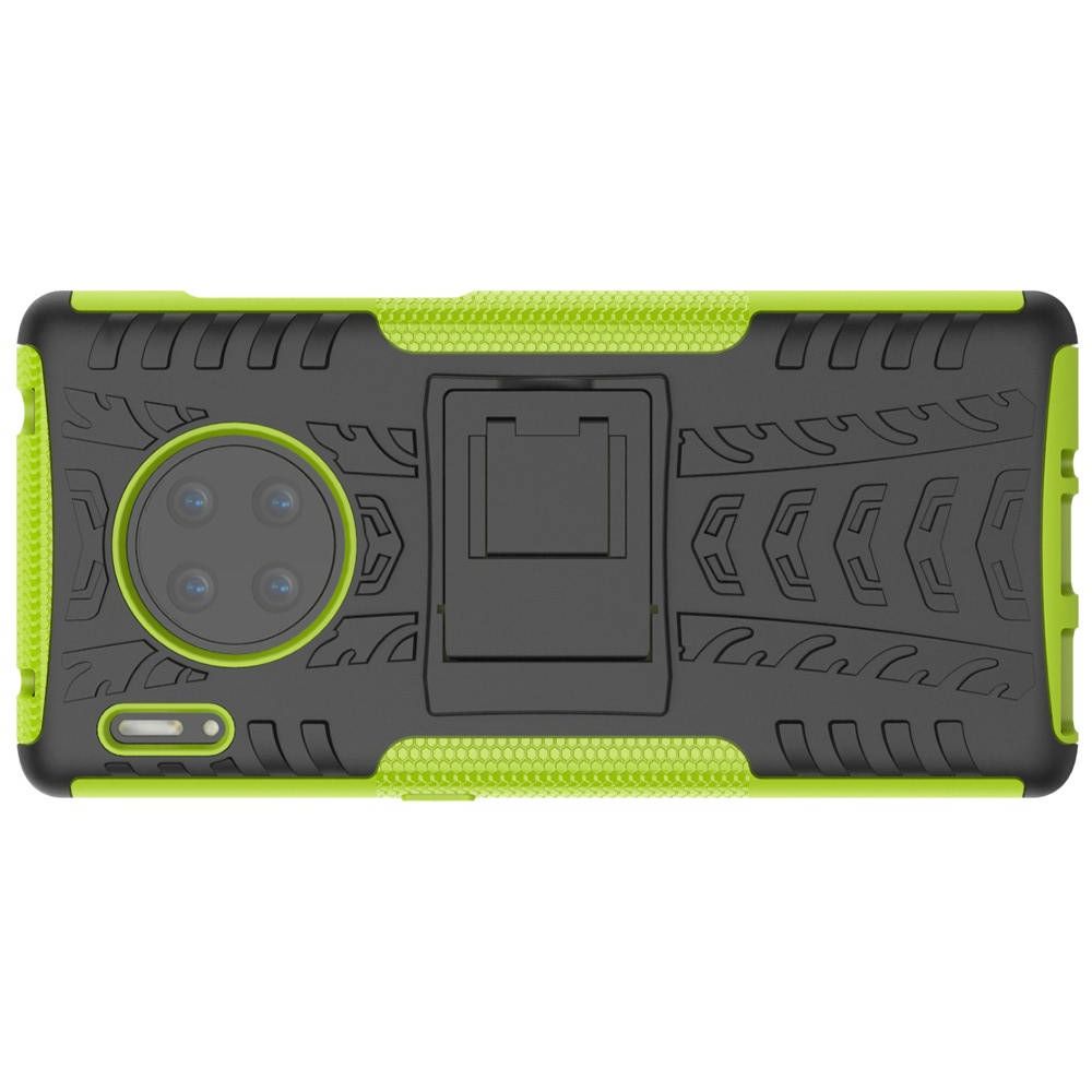 Двухкомпонентный Противоскользящий Гибридный Противоударный Чехол для Huawei Mate 30 Pro с Подставкой Зеленый / Черный