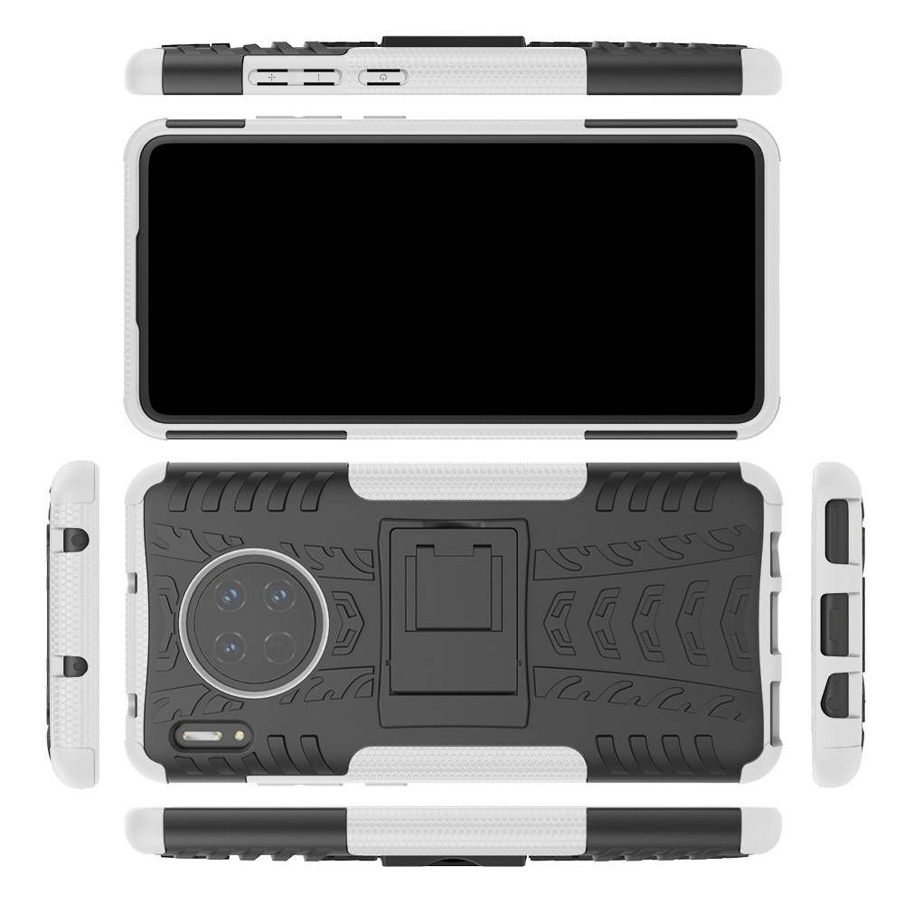 Двухкомпонентный Противоскользящий Гибридный Противоударный Чехол для Huawei Mate 30 с Подставкой Белый / Черный