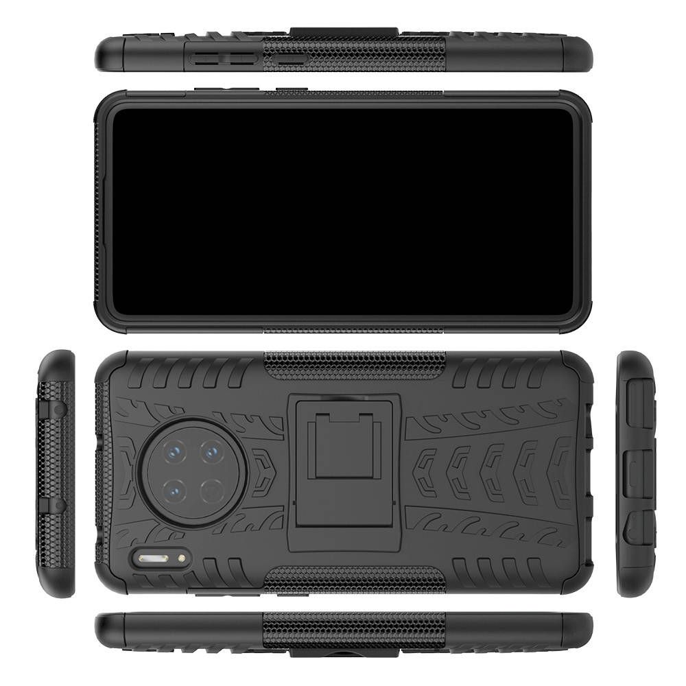 Двухкомпонентный Противоскользящий Гибридный Противоударный Чехол для Huawei Mate 30 с Подставкой Черный