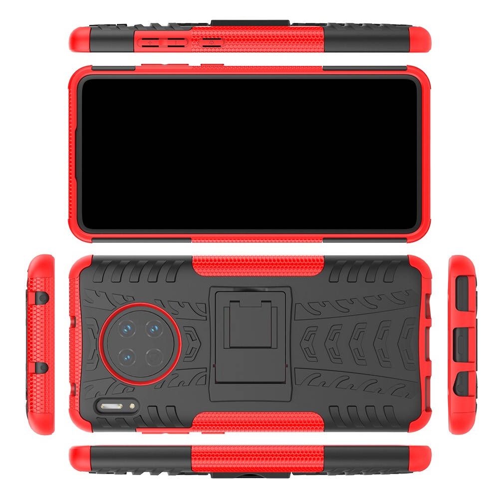 Двухкомпонентный Противоскользящий Гибридный Противоударный Чехол для Huawei Mate 30 с Подставкой Красный / Черный