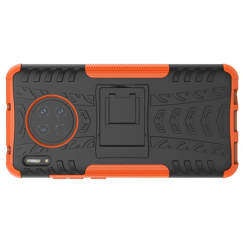 Двухкомпонентный Противоскользящий Гибридный Противоударный Чехол для Huawei Mate 30 с Подставкой Оранжевый / Черный