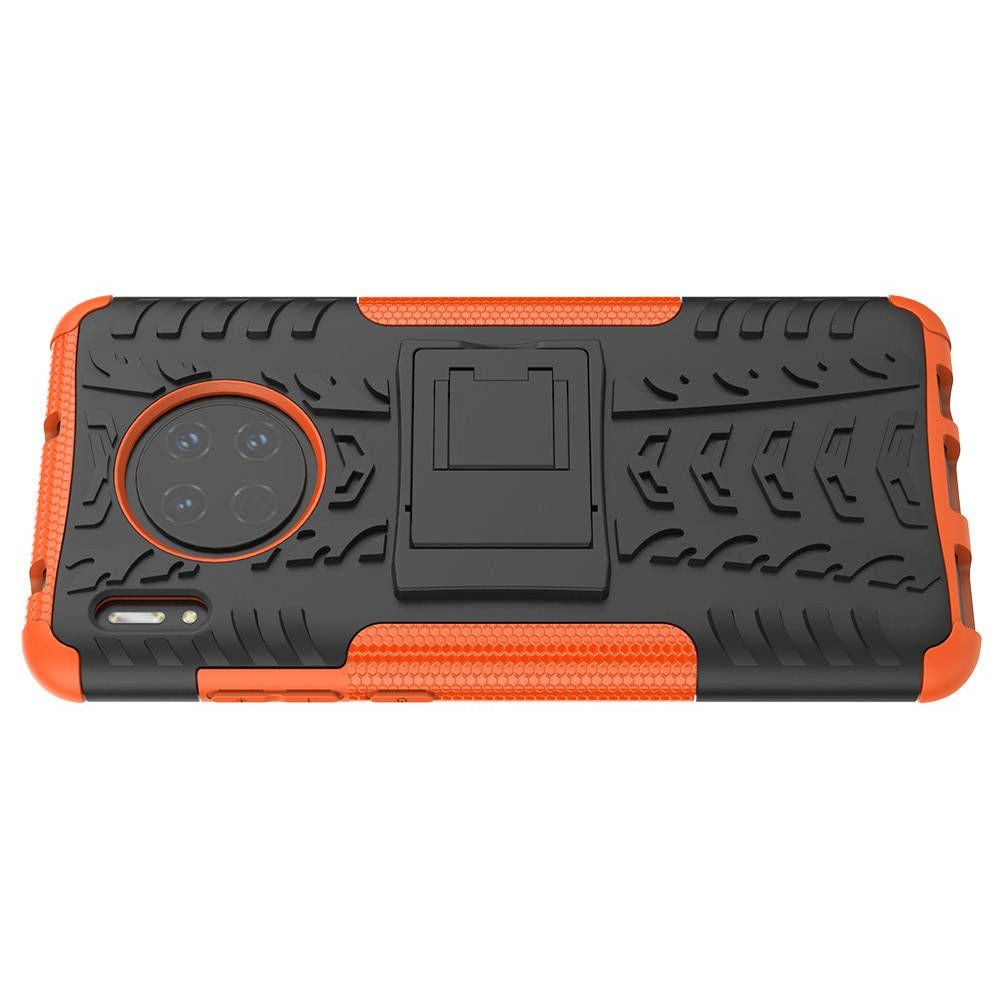 Двухкомпонентный Противоскользящий Гибридный Противоударный Чехол для Huawei Mate 30 с Подставкой Оранжевый / Черный