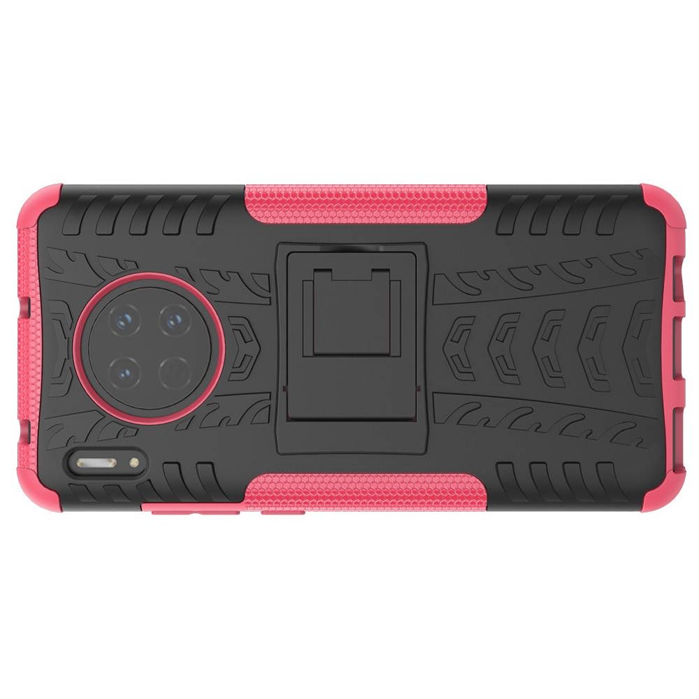 Двухкомпонентный Противоскользящий Гибридный Противоударный Чехол для Huawei Mate 30 с Подставкой Розовый / Черный