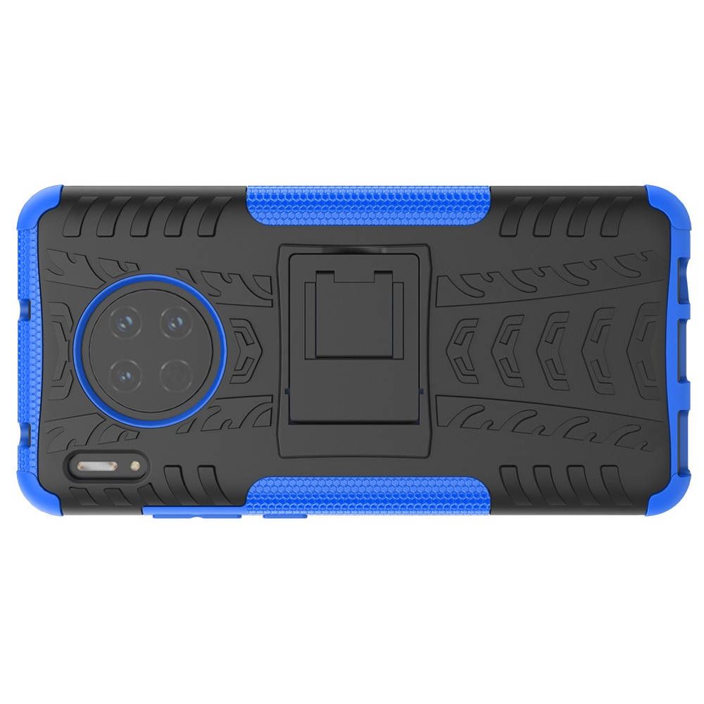 Двухкомпонентный Противоскользящий Гибридный Противоударный Чехол для Huawei Mate 30 с Подставкой Синий / Черный