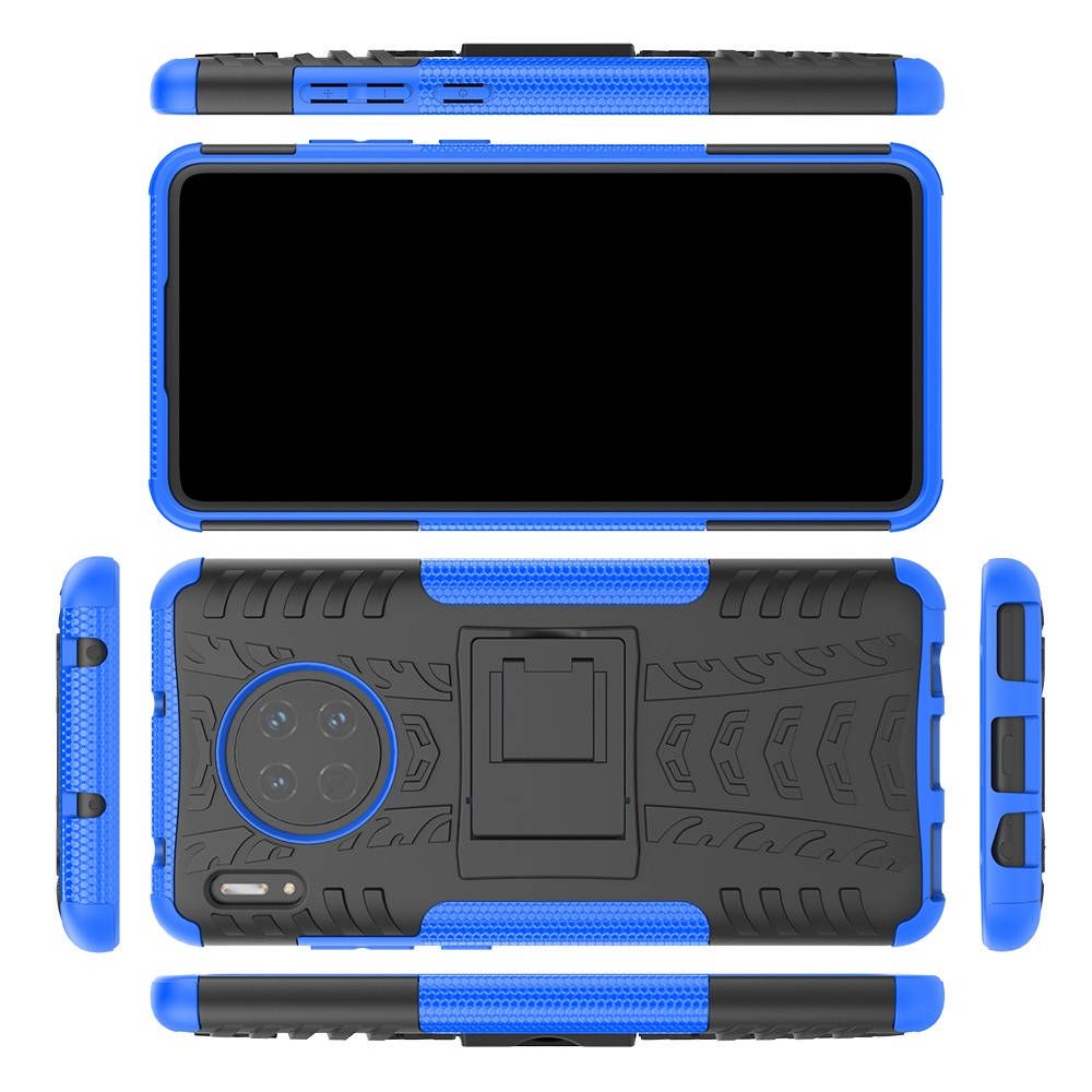 Двухкомпонентный Противоскользящий Гибридный Противоударный Чехол для Huawei Mate 30 с Подставкой Синий / Черный