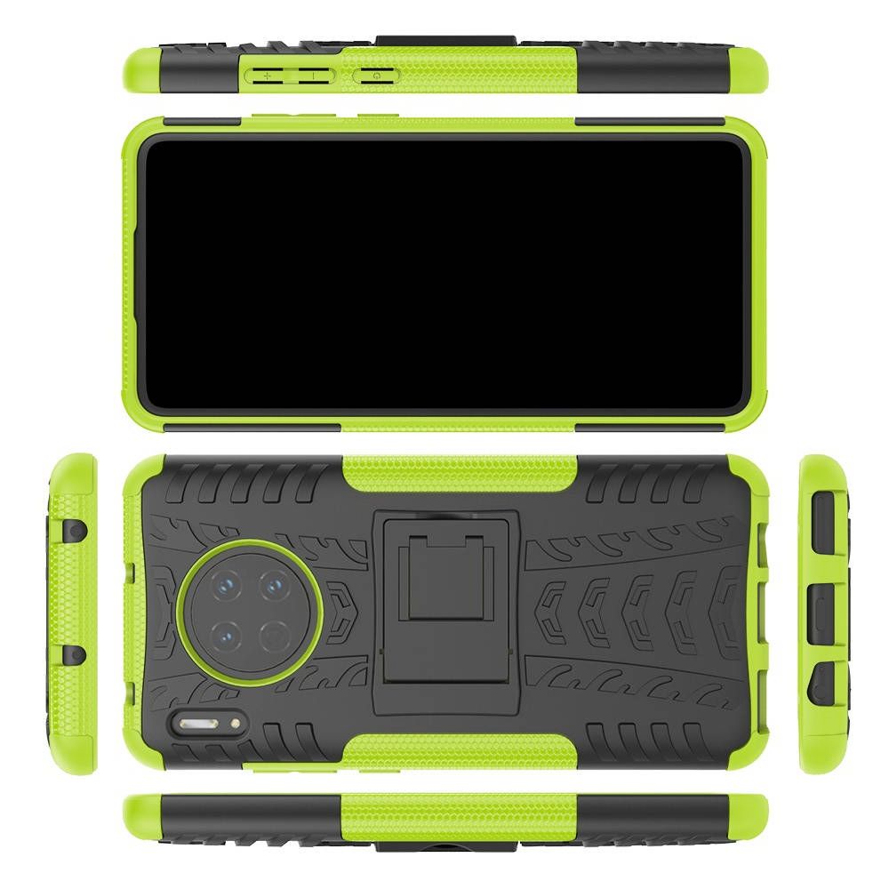 Двухкомпонентный Противоскользящий Гибридный Противоударный Чехол для Huawei Mate 30 с Подставкой Зеленый / Черный
