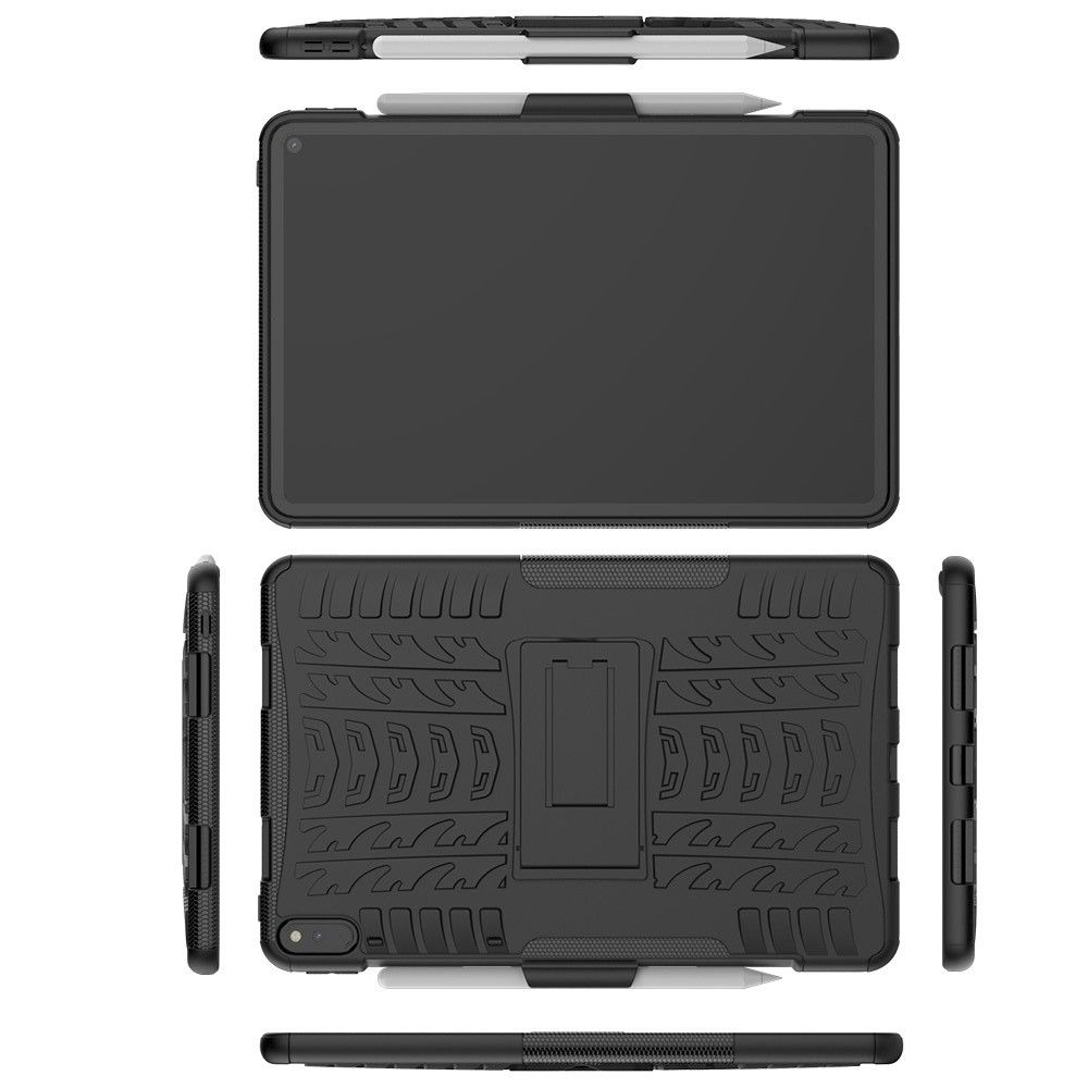 Двухкомпонентный Противоскользящий Гибридный Противоударный Чехол для Huawei MatePad Pro с Подставкой Черный