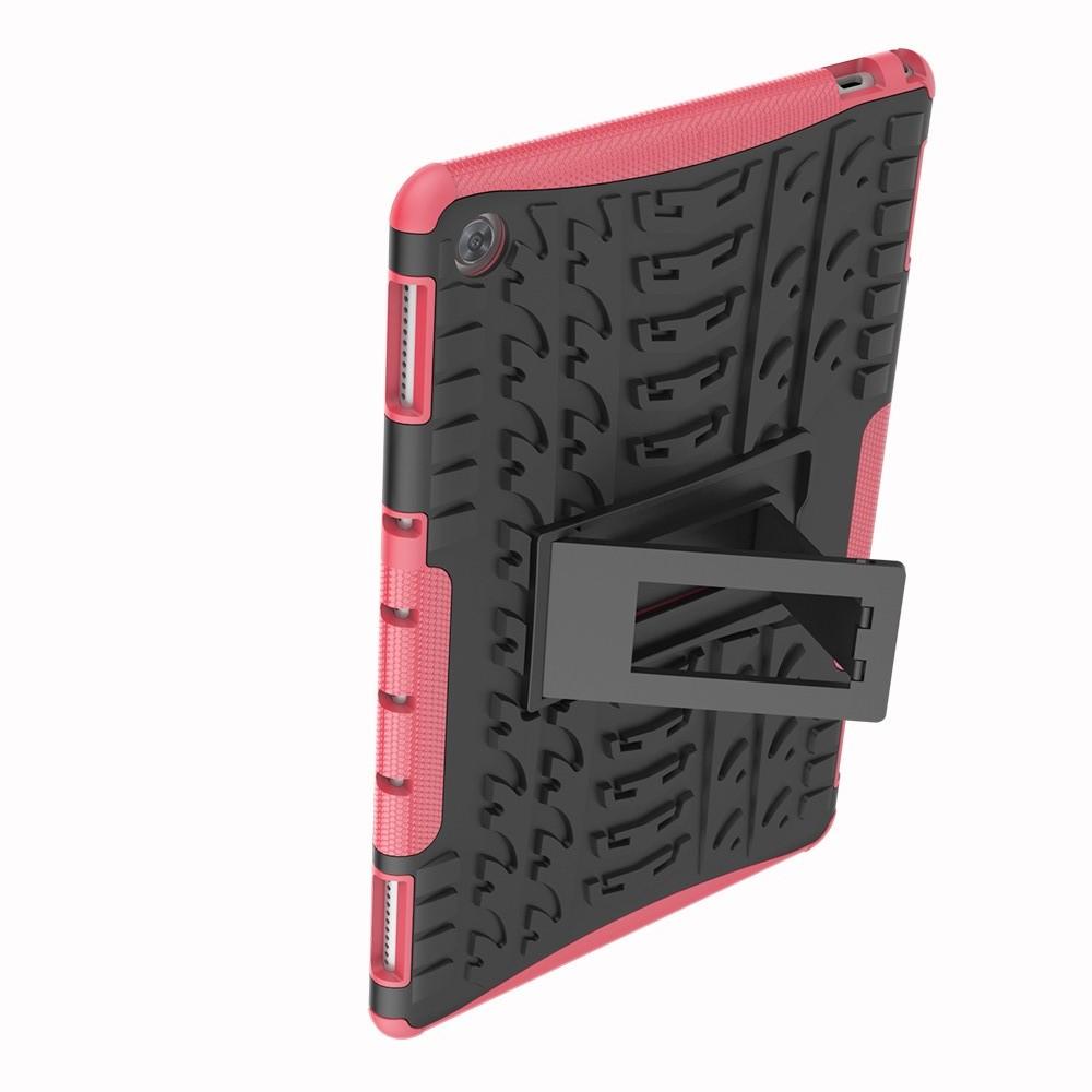 Двухкомпонентный Противоскользящий Гибридный Противоударный Чехол для Huawei Mediapad M5 Lite 10 с Подставкой Розовый
