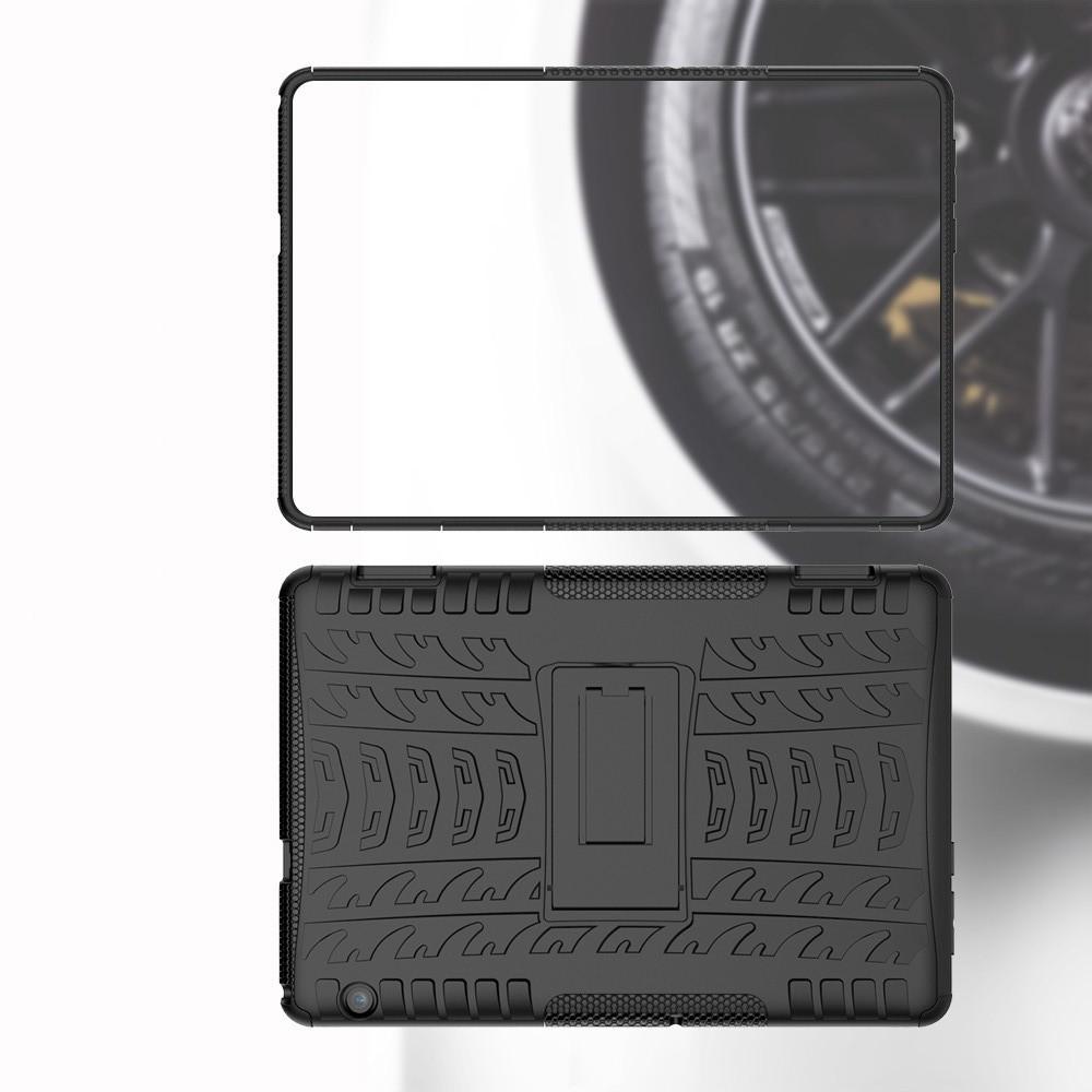 Двухкомпонентный Противоскользящий Гибридный Противоударный Чехол для Huawei Mediapad T5 10 с Подставкой Черный