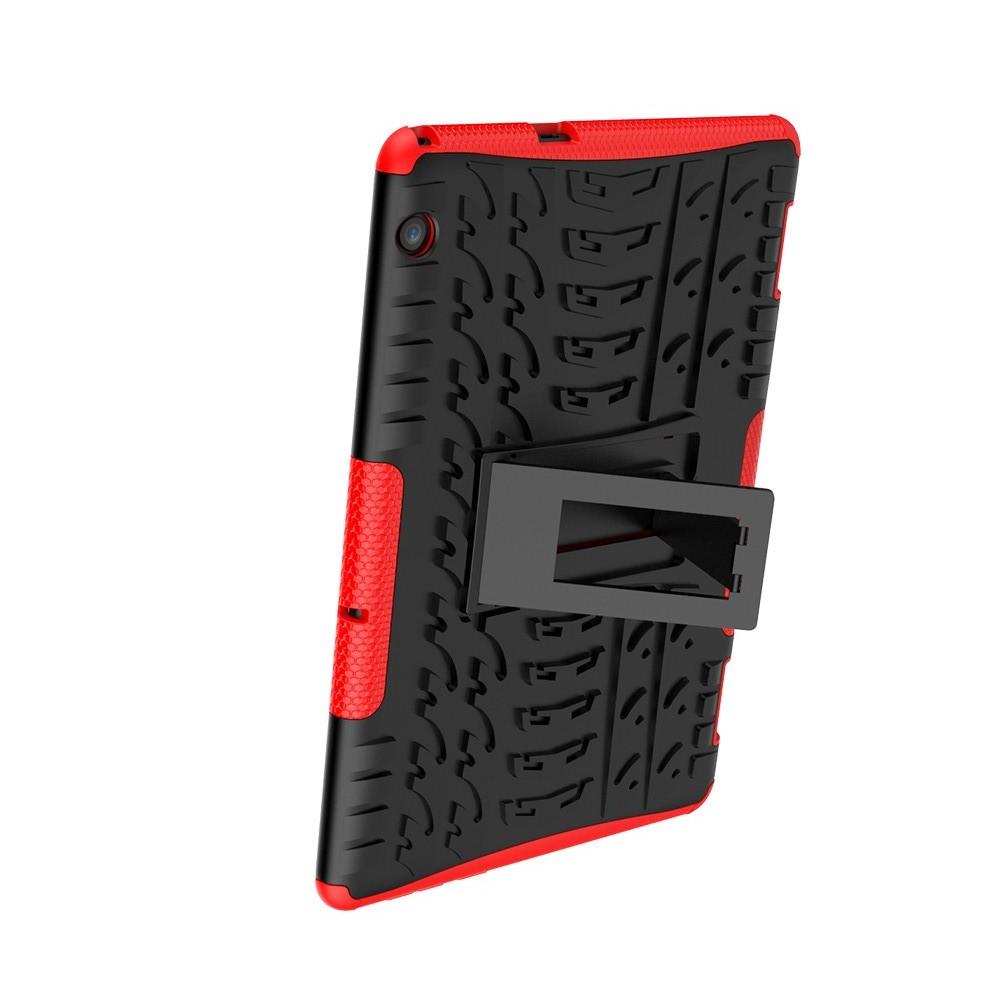 Двухкомпонентный Противоскользящий Гибридный Противоударный Чехол для Huawei Mediapad T5 10 с Подставкой Красный