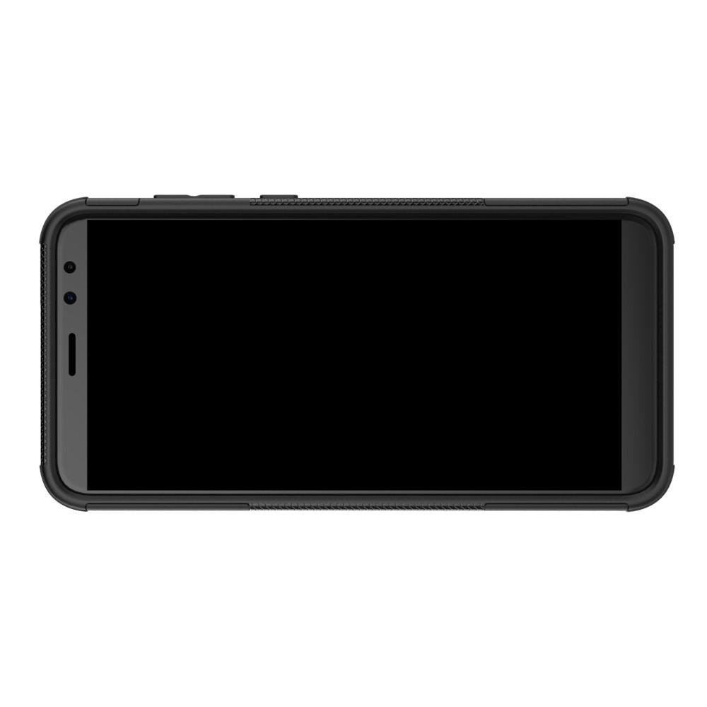 Двухкомпонентный Противоскользящий Гибридный Противоударный Чехол для Huawei Nova 2i / Mate 10 Lite с Подставкой Черный
