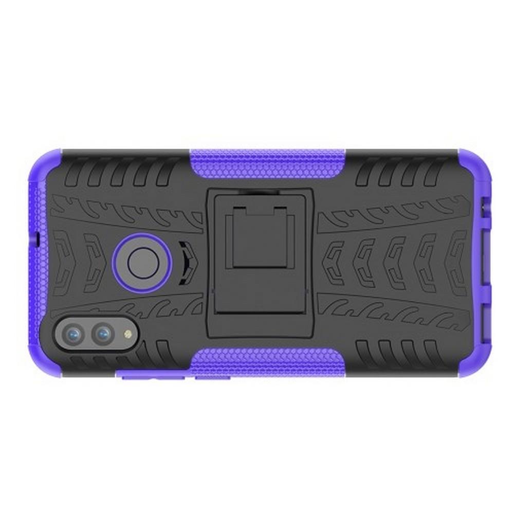 Двухкомпонентный Противоскользящий Гибридный Противоударный Чехол для Huawei P Smart 2019 с Подставкой Фиолетовый