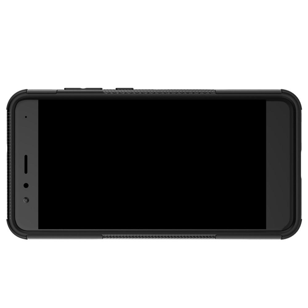 Двухкомпонентный Противоскользящий Гибридный Противоударный Чехол для Huawei P10 Lite с Подставкой Черный