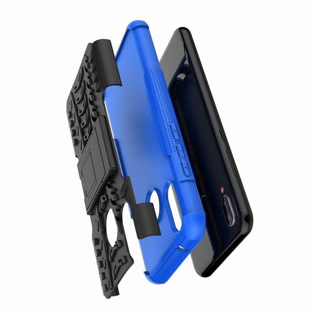 Двухкомпонентный Противоскользящий Гибридный Противоударный Чехол для Huawei P20 lite с Подставкой Синий