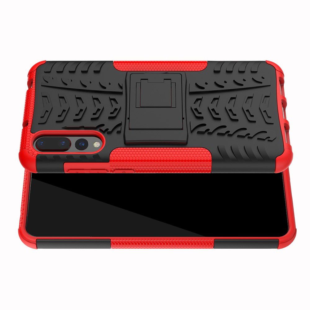Двухкомпонентный Противоскользящий Гибридный Противоударный Чехол для Huawei P20 Pro с Подставкой Красный