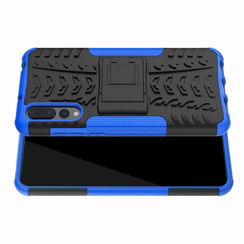Двухкомпонентный Противоскользящий Гибридный Противоударный Чехол для Huawei P20 Pro с Подставкой Синий