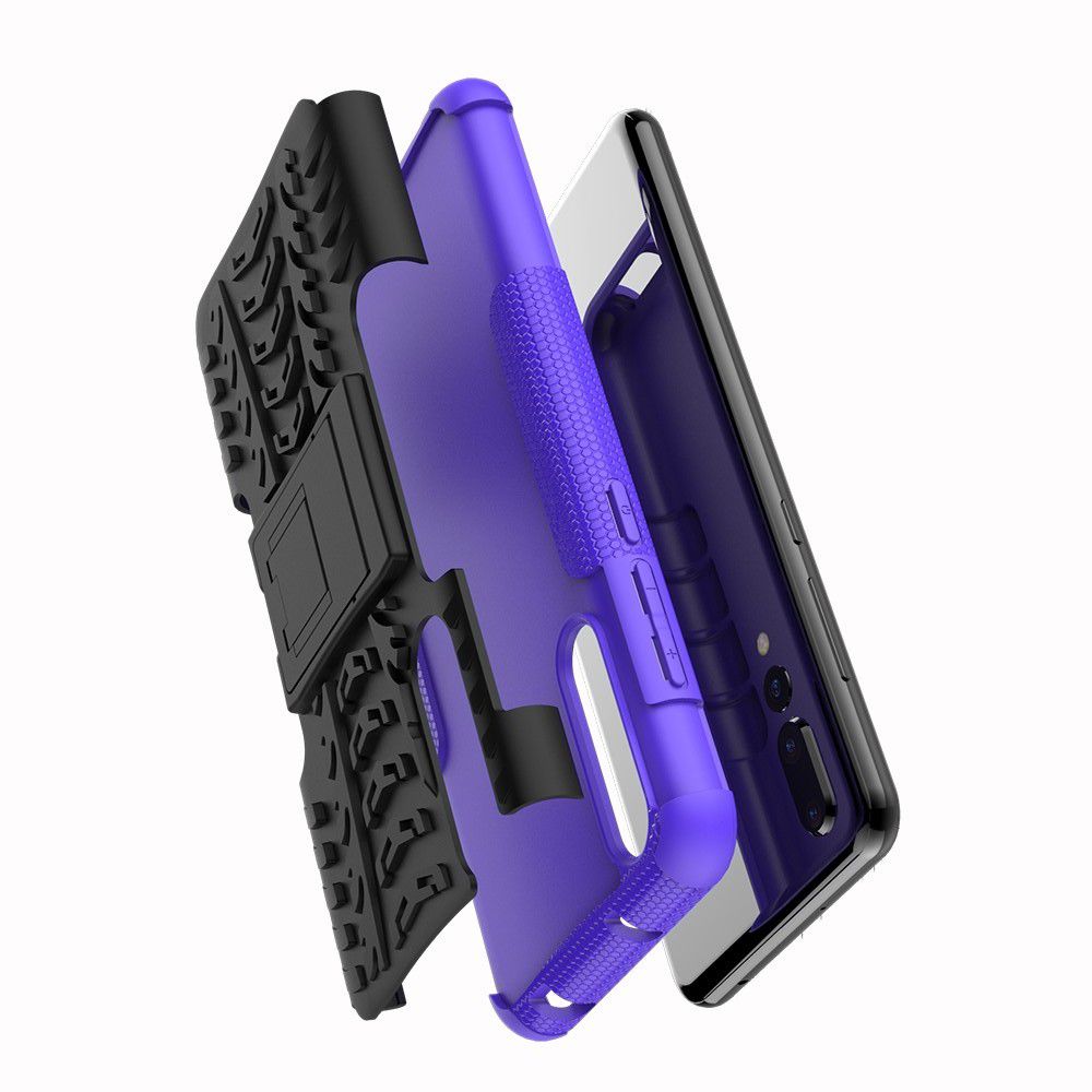 Двухкомпонентный Противоскользящий Гибридный Противоударный Чехол для Huawei P20 Pro с Подставкой Фиолетовый