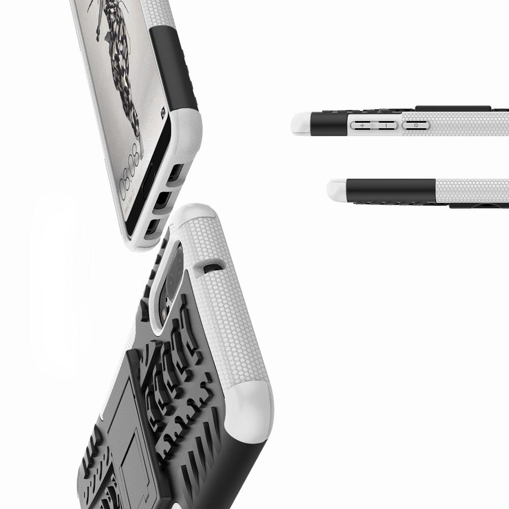Двухкомпонентный Противоскользящий Гибридный Противоударный Чехол для Huawei P20 с Подставкой Белый