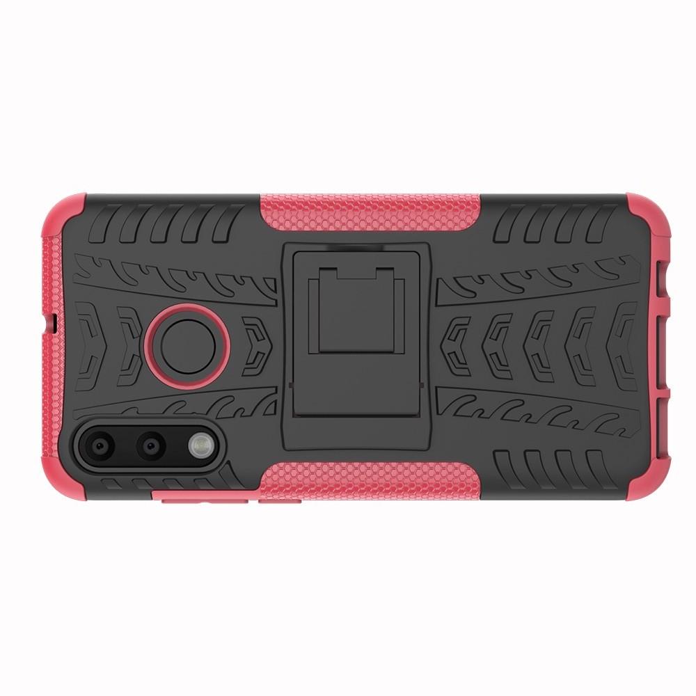 Двухкомпонентный Противоскользящий Гибридный Противоударный Чехол для Huawei P30 Lite с Подставкой Розовый