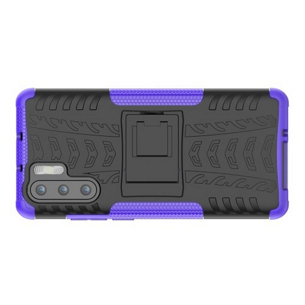 Двухкомпонентный Противоскользящий Гибридный Противоударный Чехол для Huawei P30 Pro с Подставкой Фиолетовый
