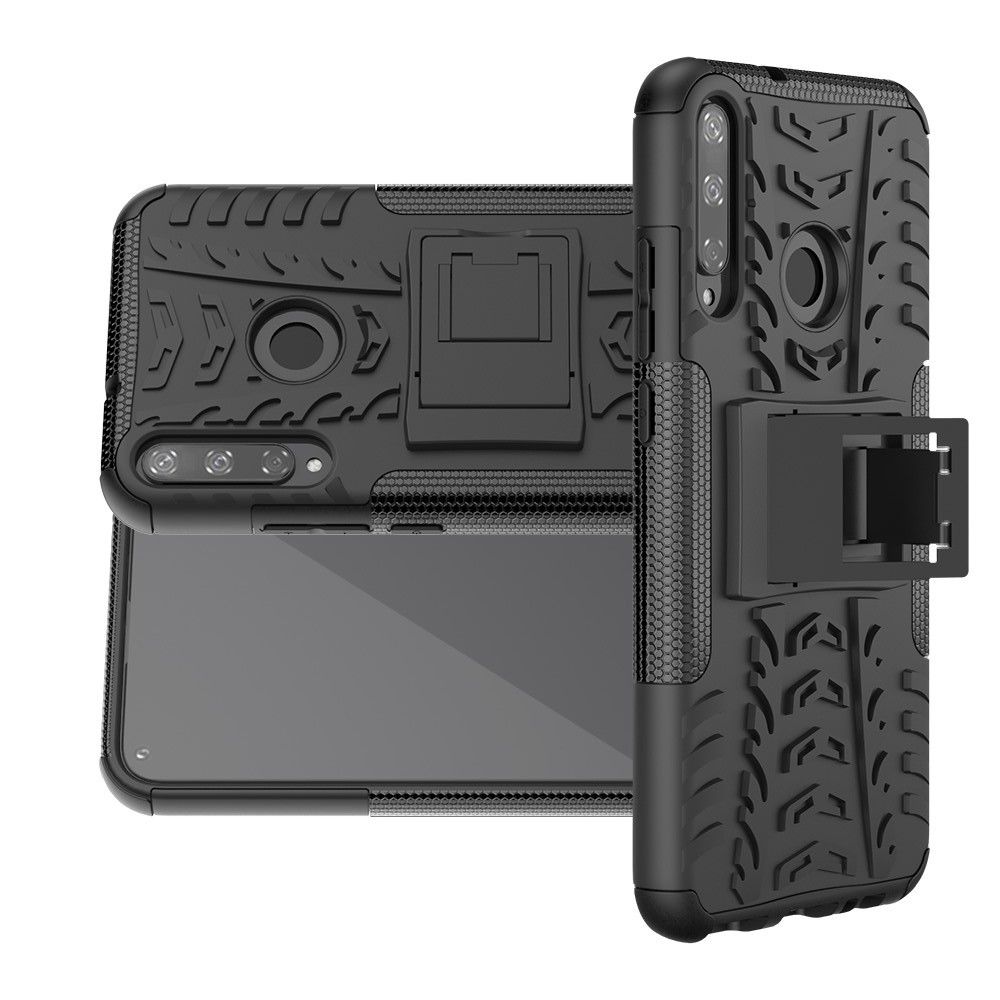Двухкомпонентный Противоскользящий Гибридный Противоударный Чехол для Huawei P40 lite E / Honor 9C с Подставкой Черный