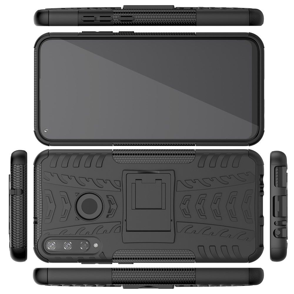 Двухкомпонентный Противоскользящий Гибридный Противоударный Чехол для Huawei P40 lite E с Подставкой Черный