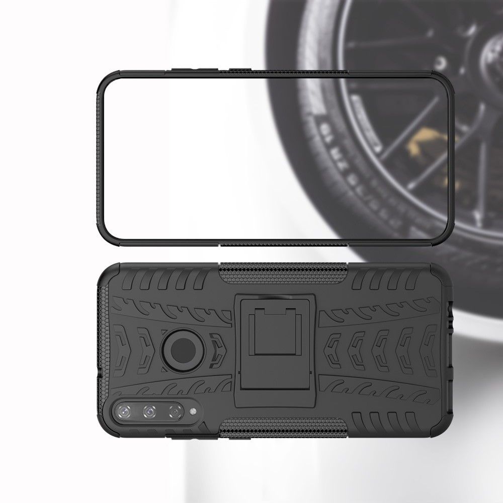 Двухкомпонентный Противоскользящий Гибридный Противоударный Чехол для Huawei P40 lite E с Подставкой Черный
