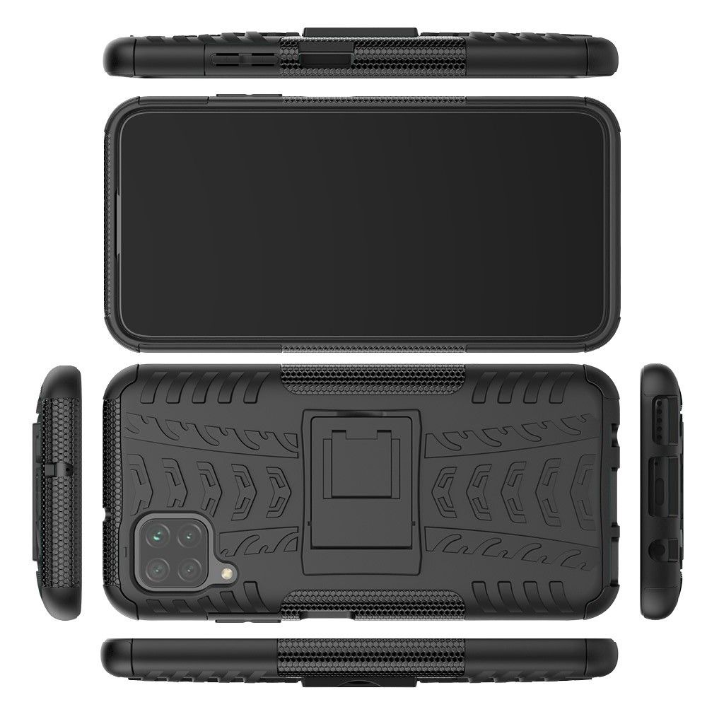 Двухкомпонентный Противоскользящий Гибридный Противоударный Чехол для Huawei P40 Lite с Подставкой Черный