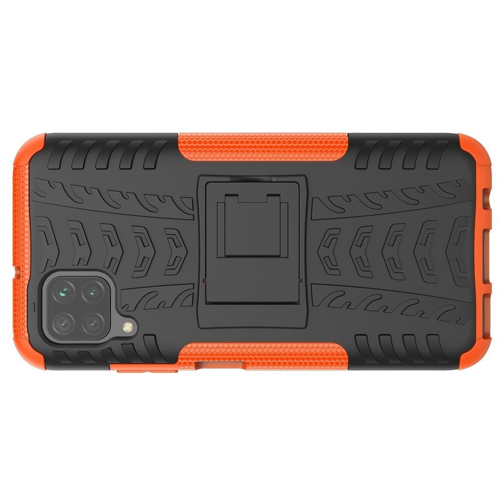 Двухкомпонентный Противоскользящий Гибридный Противоударный Чехол для Huawei P40 Lite с Подставкой Оранжевый