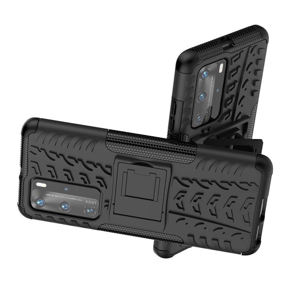 Двухкомпонентный Противоскользящий Гибридный Противоударный Чехол для Huawei P40 Pro с Подставкой Черный