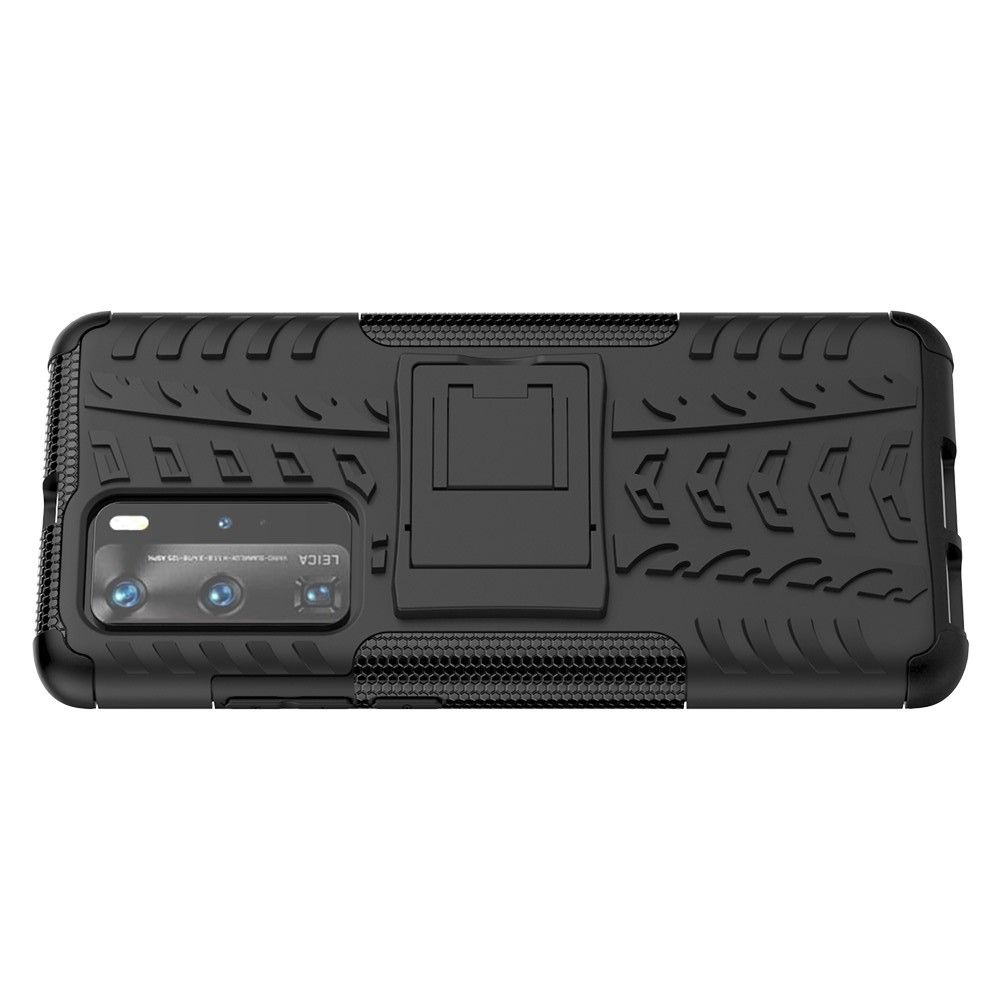 Двухкомпонентный Противоскользящий Гибридный Противоударный Чехол для Huawei P40 Pro с Подставкой Черный