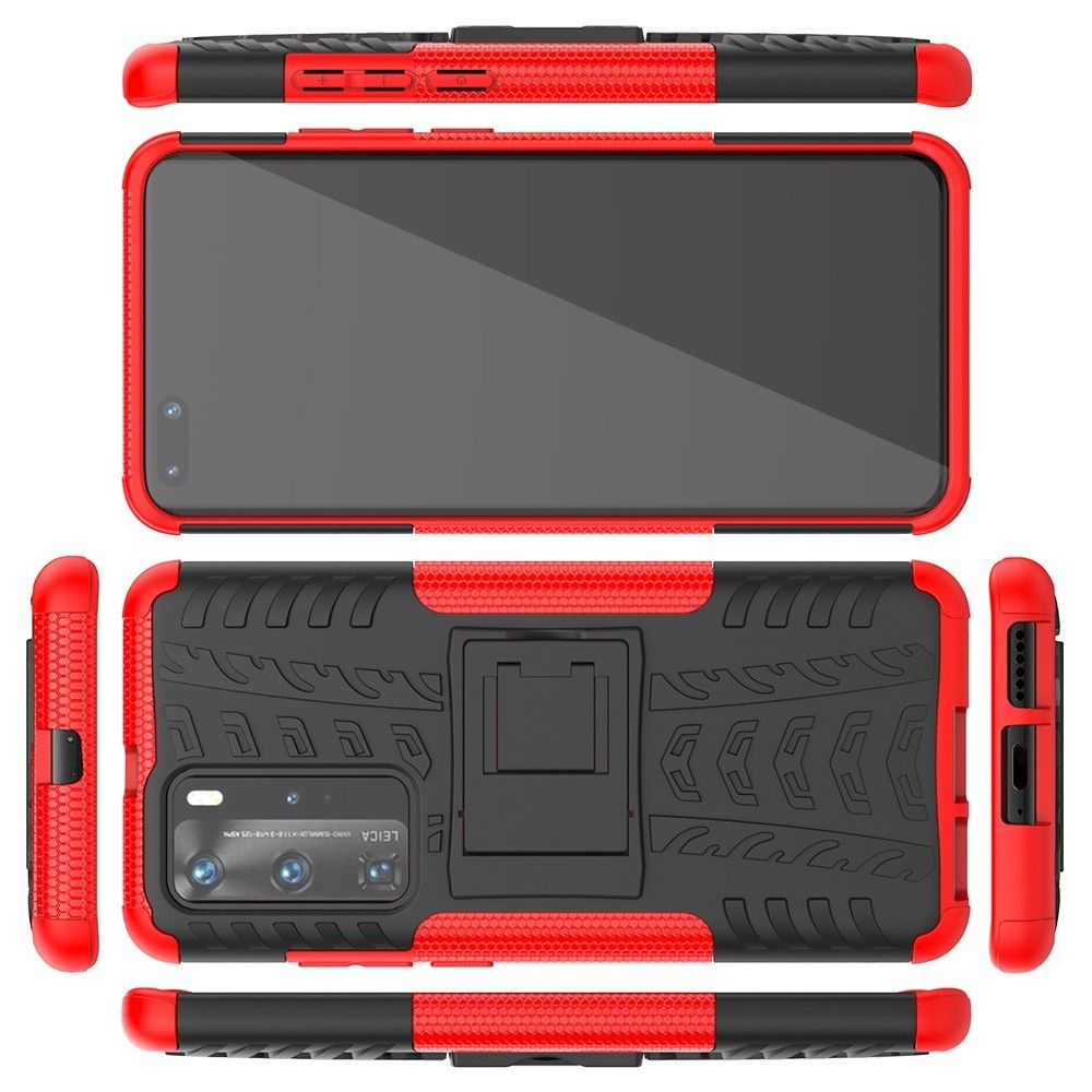 Двухкомпонентный Противоскользящий Гибридный Противоударный Чехол для Huawei P40 Pro с Подставкой Красный / Черный