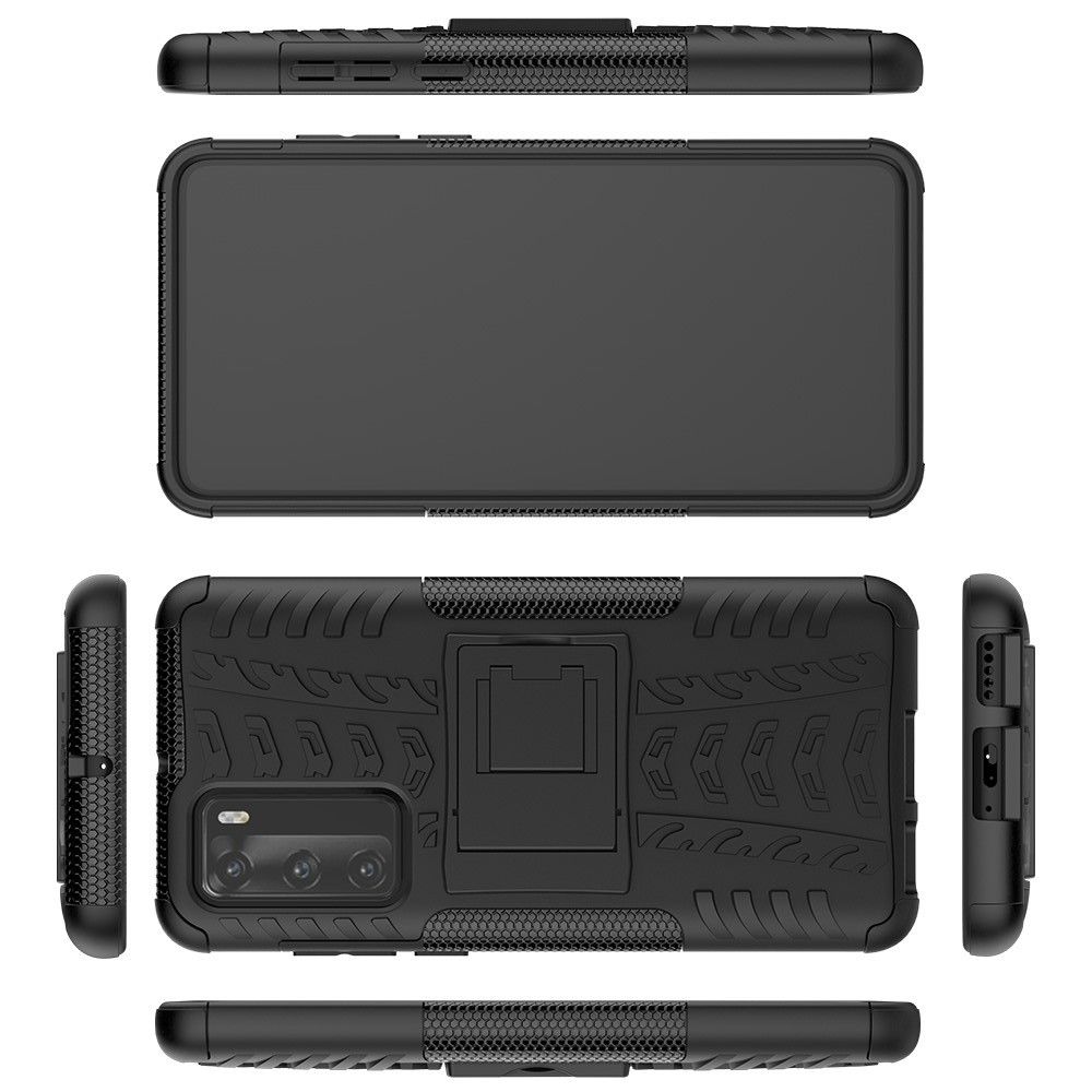 Двухкомпонентный Противоскользящий Гибридный Противоударный Чехол для Huawei P40 с Подставкой Черный
