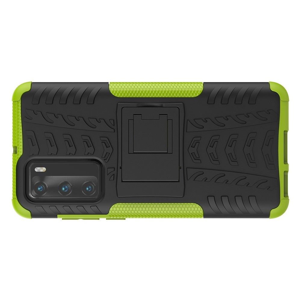 Двухкомпонентный Противоскользящий Гибридный Противоударный Чехол для Huawei P40 с Подставкой Зеленый / Черный