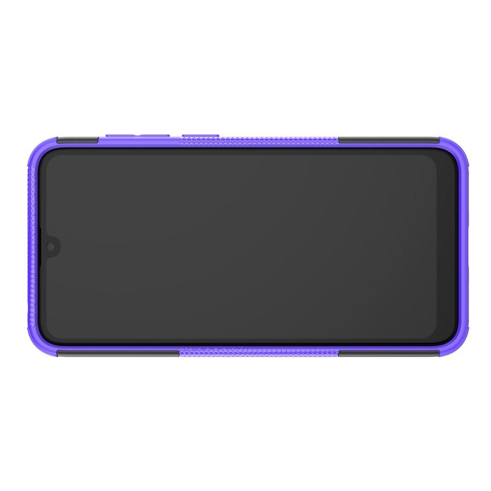Двухкомпонентный Противоскользящий Гибридный Противоударный Чехол для Huawei Y7 / Y7 Pro 2019 с Подставкой Фиолетовый
