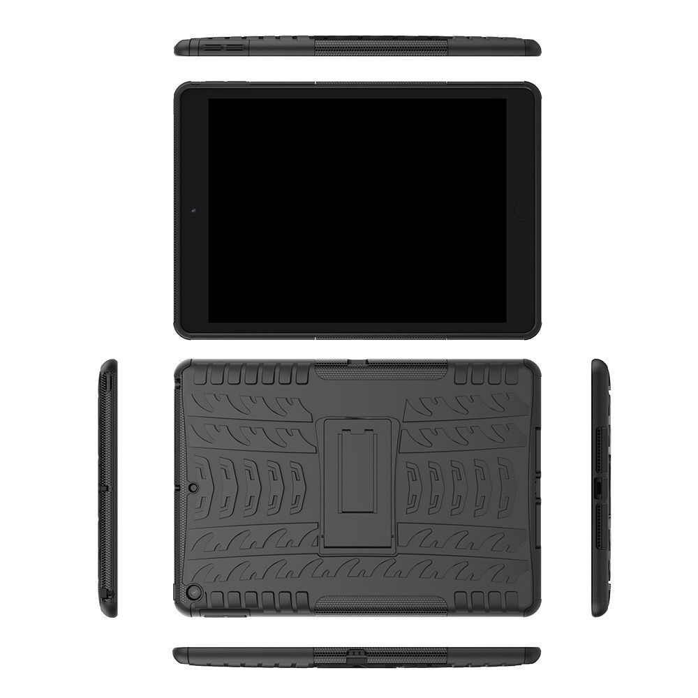 Двухкомпонентный Противоскользящий Гибридный Противоударный Чехол для iPad 10.2 2019 с Подставкой Черный