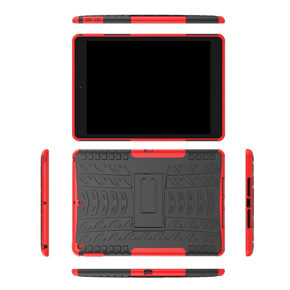 Двухкомпонентный Противоскользящий Гибридный Противоударный Чехол для iPad 10.2 2019 с Подставкой Красный