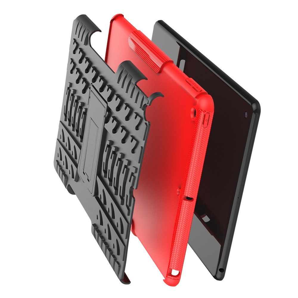 Двухкомпонентный Противоскользящий Гибридный Противоударный Чехол для iPad 10.2 2019 с Подставкой Красный
